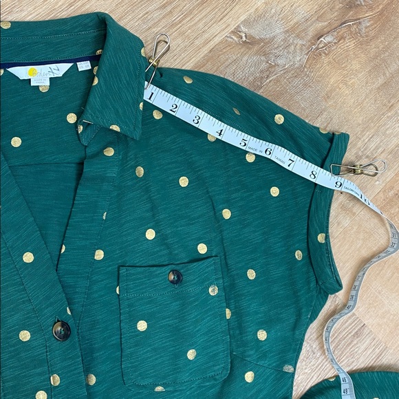 Boden Thomasina 100% Cotton Green Gold Polka Dot Jersey Midi Dress - Picture 9 of 12